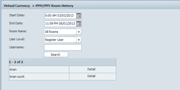 Search Results of PPM/PPV Room History of 123 Flash Chat, Chat Software