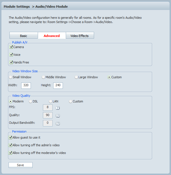 Advanced Audio/Video Settings of 123 Flash Chat, Chat Software