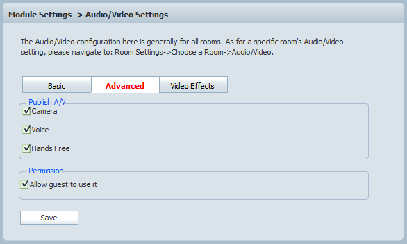 Advanced Video Conference Mode Settings of 123 Flash Chat, Chat Software