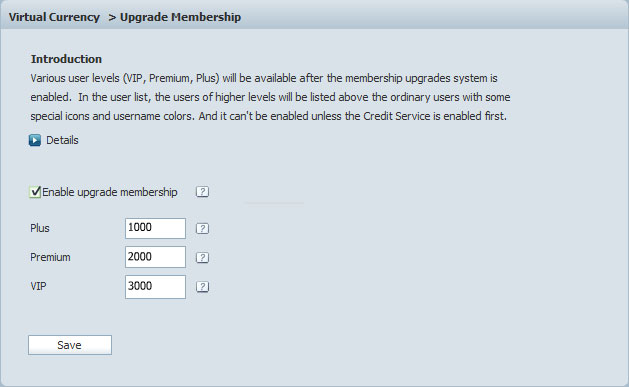 Upgrade Membership Settings in Admin Panel of 123 Flash Chat, Chat Software