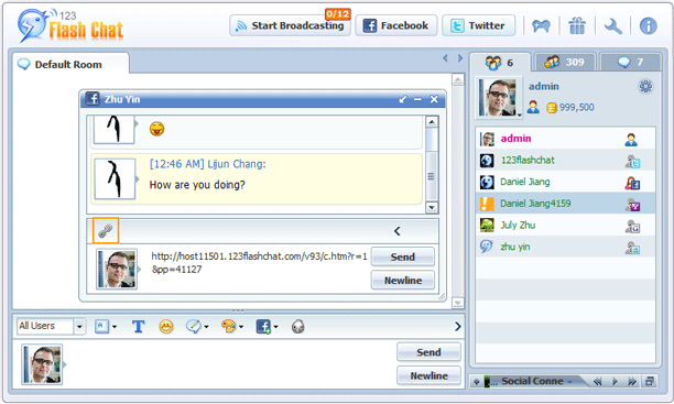 Facebook Message as PM of 123 Flash Chat, Chat Software