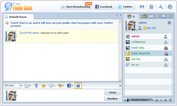  Twitter Invite Followers Panel of 123 Flash Chat, Chat Software