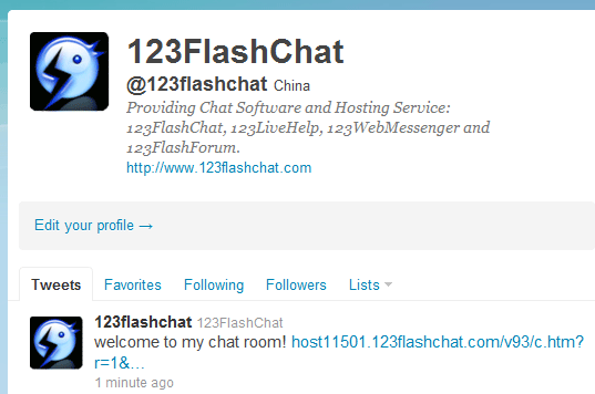 Twitter Synchronized Message of 123 Flash Chat, Chat Software