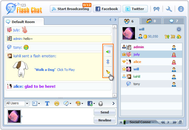 Chat Shortcut Menu, 123 Flash Chat Software