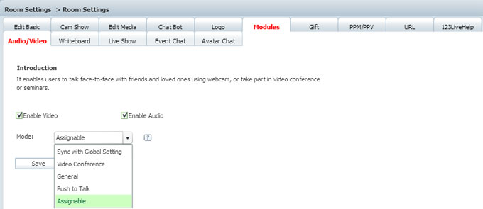 Separate Video Modes Settings, 123 Flash Chat Software