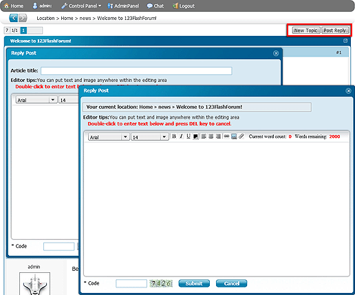 123flashforum post new thread and reply, forum post and reply, flash forum, chat forum, forum features