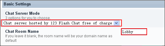 Here you may define the chat server mode (self hosted, TOPCMM paid hosting  or TOPCMM free hosting) in the Basic Setting.