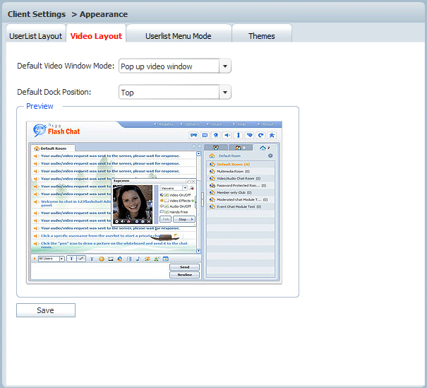 Video Layout Settings in Admin Panel of 123 Flash Chat, Chat Software Video Layout Settings in Admin Panel of 123 Flash Chat, Chat Software