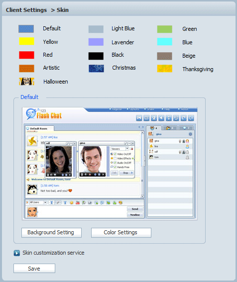 Chat Skin Settings in Admin Panel of 123FlashChat, Flash Software, PHP Chat, Chat Script