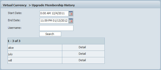 Search Upgrade Membership History, Upgrade Membership, 123 Flash Chat Search Upgrade Membership History in Admin Panel of 123 Flash Chat, Chat Software