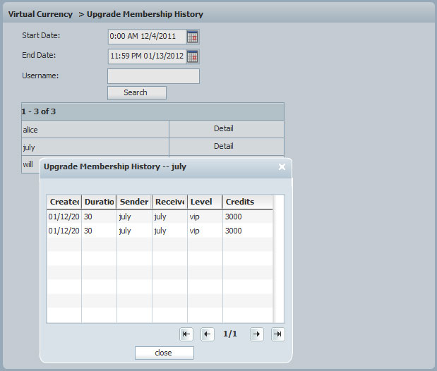 Upgrade Membership History Details, Upgrade Membership, 123 Flash Chat Upgrade Membership History Details in Admin Panel of 123 Flash Chat, Chat Software
